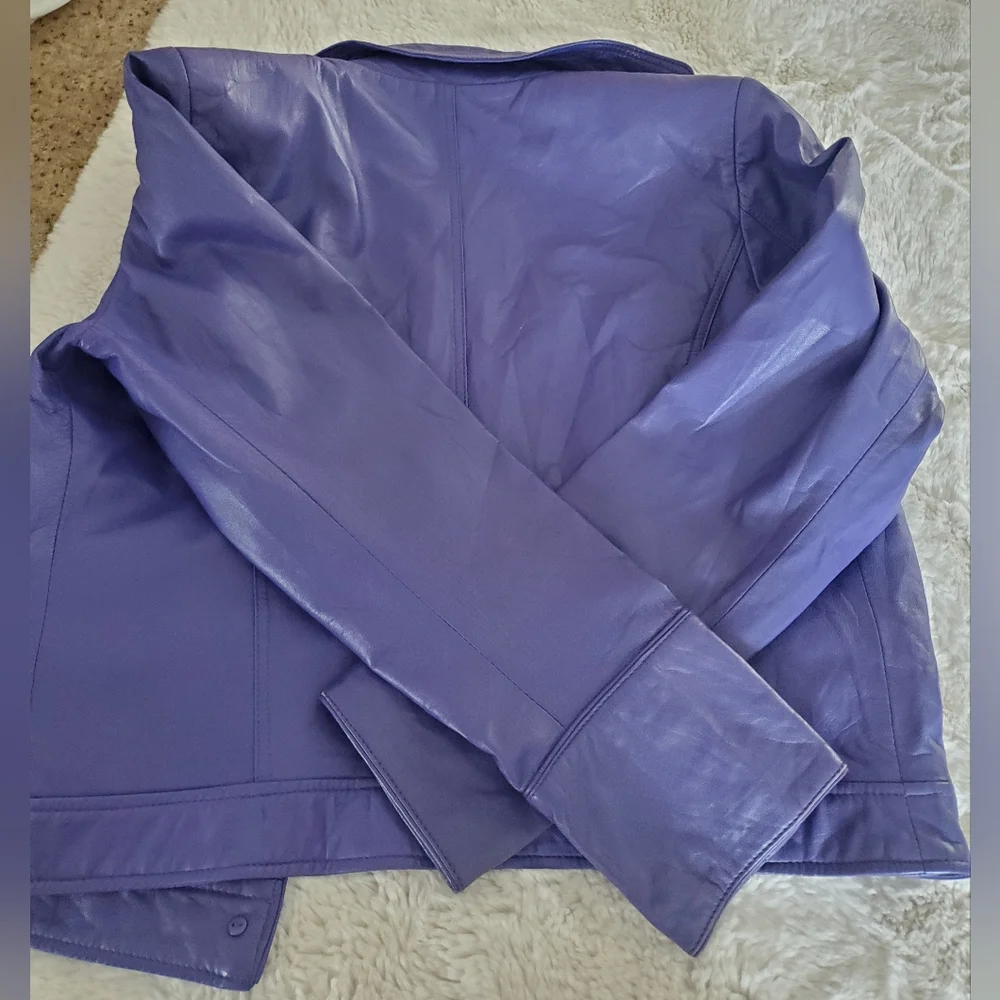 Purple 100% lambskin jacket CACHE LUXE, extremely soft, size M - Picture 4 of 16